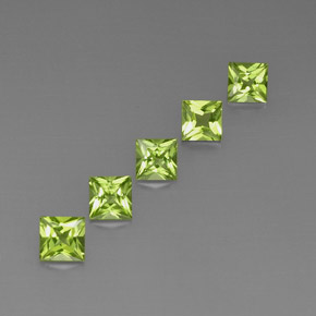 3.47 ct Green Peridot Gemstone, Peridot Gem in Princess-Cut Shape for Sale.