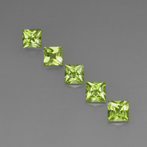 3.47 ct Green Peridot Stone, Natural Peridot in Princess-Cut Shape for Sale