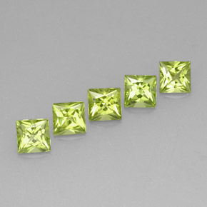 3.75 ct Green Peridot Stone, Natural Peridot in Princess-Cut Shape for Sale