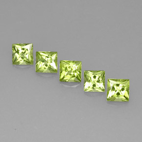 3.47 ct Green Peridot Gemstone, Peridot Gem in Princess-Cut Shape for Sale.