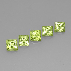 3.47 ct Green Peridot Stone, Natural Peridot in Princess-Cut Shape for Sale