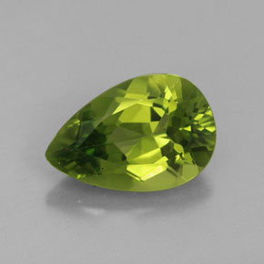 3.44 ct Green Peridot Gemstone, Peridot Gem in Pear Facet Shape for Sale.