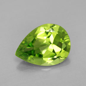3.38 ct Green Peridot Gemstone, Peridot Gem in Pear Facet Shape for Sale.