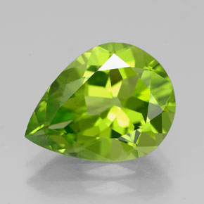 4.02 ct Green Peridot Gemstone, Peridot Gem in Pear Facet Shape for Sale.