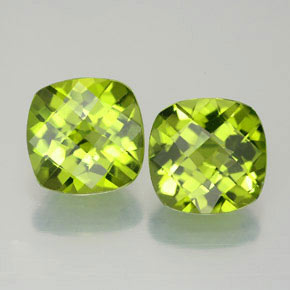 5.60 ct Green Peridot Gemstone, Peridot Gem in Cushion Checkerboard Shape for Sale.