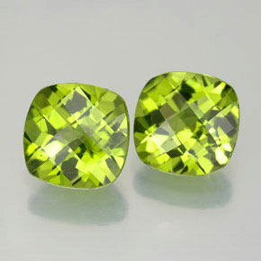 5.60 ct Green Peridot Stone, Natural Peridot in Cushion Checkerboard Shape for Sale