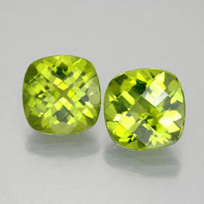 5.60 ct Green Peridot Gemstone, Peridot Gem in Cushion Checkerboard Shape for Sale.