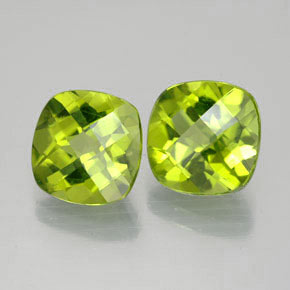 5.60 ct Green Peridot Stone, Natural Peridot in Cushion Checkerboard Shape for Sale