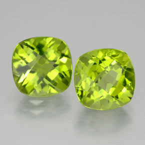 6.42 ct Green Peridot Gemstone, Peridot Gem in Cushion Checkerboard Shape for Sale.