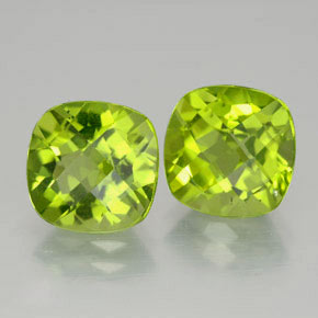 6.42 ct Green Peridot Stone, Natural Peridot in Cushion Checkerboard Shape for Sale