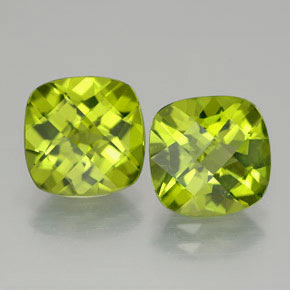 5.94 ct Green Peridot Gemstone, Peridot Gem in Cushion Checkerboard Shape for Sale.