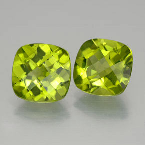 5.94 ct Green Peridot Stone, Natural Peridot in Cushion Checkerboard Shape for Sale