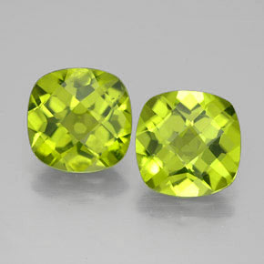 5.13 ct Green Peridot Gemstone, Peridot Gem in Cushion Checkerboard Shape for Sale.