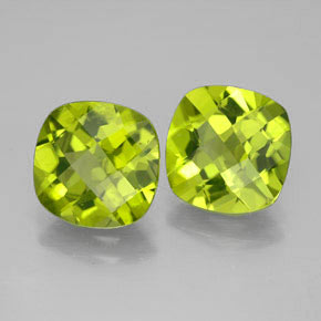 5.13 ct Green Peridot Stone, Natural Peridot in Cushion Checkerboard Shape for Sale