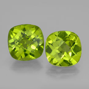 5.47 ct Green Peridot Gemstone, Peridot Gem in Cushion Checkerboard Shape for Sale.