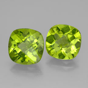 5.47 ct Green Peridot Stone, Natural Peridot in Cushion Checkerboard Shape for Sale
