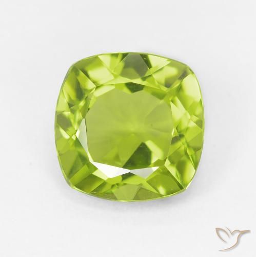 2.72 ct Green Peridot Gemstone, Peridot Gem in Cushion-Cut Shape for Sale.