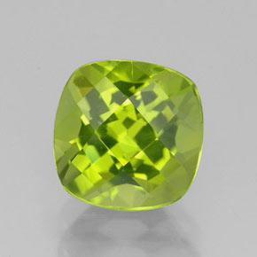 2.42 ct Green Peridot Gemstone, Peridot Gem in Cushion Checkerboard Shape for Sale.