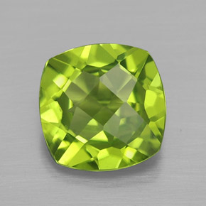 2.50 ct Green Peridot Gemstone, Peridot Gem in Cushion Checkerboard Shape for Sale.