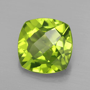 2.50 ct Green Peridot Stone, Natural Peridot in Cushion Checkerboard Shape for Sale