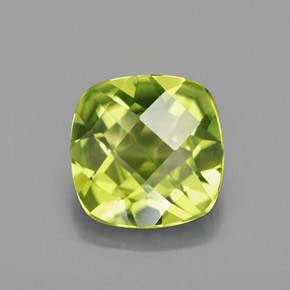 1.90 ct Green Peridot Gemstone, Peridot Gem in Cushion Checkerboard Shape for Sale.
