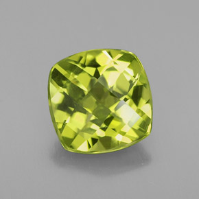 2.21 ct Green Peridot Gemstone, Peridot Gem in Cushion Checkerboard Shape for Sale.