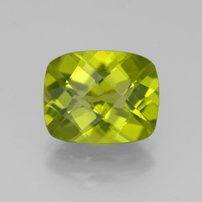 3.17 ct Green Peridot Gemstone, Peridot Gem in Cushion Checkerboard Shape for Sale.