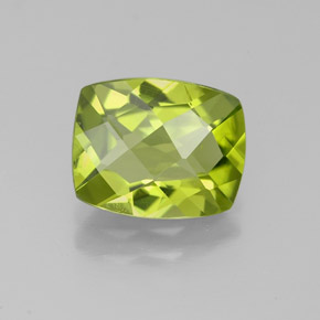 2.50 ct Green Peridot Gemstone, Peridot Gem in Cushion Checkerboard Shape for Sale.