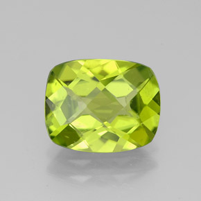 3.03 ct Green Peridot Gemstone, Peridot Gem in Cushion Checkerboard Shape for Sale.