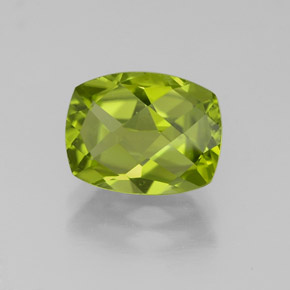 2.44 ct Green Peridot Gemstone, Peridot Gem in Cushion Checkerboard Shape for Sale.