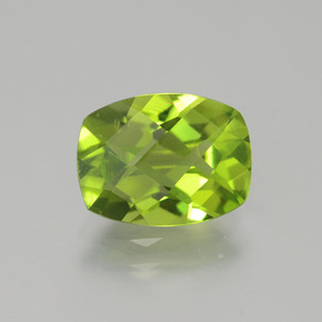 2.38 ct Green Peridot Gemstone, Peridot Gem in Cushion Checkerboard Shape for Sale.