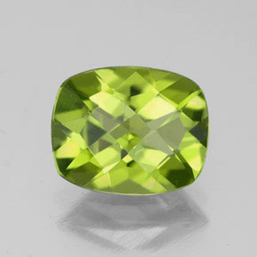2.82 ct Green Peridot Gemstone, Peridot Gem in Cushion Checkerboard Shape for Sale.