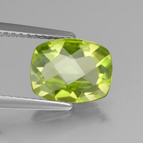 1.95 ct Green Peridot Gemstone, Peridot Gem in Cushion Checkerboard Shape for Sale.