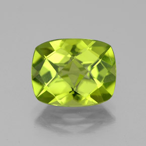 3.08 ct Green Peridot Gemstone, Peridot Gem in Cushion Checkerboard Shape for Sale.