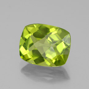 3.08 ct Green Peridot Stone, Natural Peridot in Cushion Checkerboard Shape for Sale