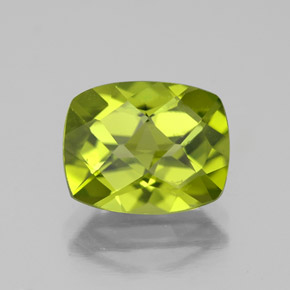 3.00 ct Green Peridot Gemstone, Peridot Gem in Cushion Checkerboard Shape for Sale.
