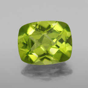 2.96 ct Green Peridot Gemstone, Peridot Gem in Cushion Checkerboard Shape for Sale.