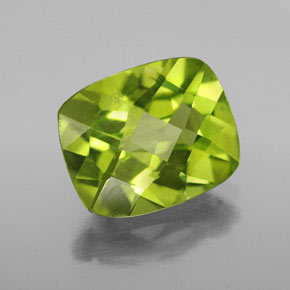 2.96 ct Green Peridot Stone, Natural Peridot in Cushion Checkerboard Shape for Sale