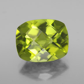 3.16 ct Green Peridot Gemstone, Peridot Gem in Cushion Checkerboard Shape for Sale.