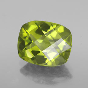 3.16 ct Green Peridot Stone, Natural Peridot in Cushion Checkerboard Shape for Sale