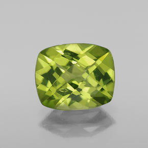 2.65 ct Green Peridot Gemstone, Peridot Gem in Cushion Checkerboard Shape for Sale.