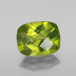 2.88 ct Green Peridot Gemstone, Peridot Gem in Cushion Checkerboard Shape for Sale.