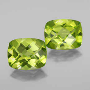 5.73 ct Green Peridot Gemstone, Peridot Gem in Cushion Checkerboard Shape for Sale.
