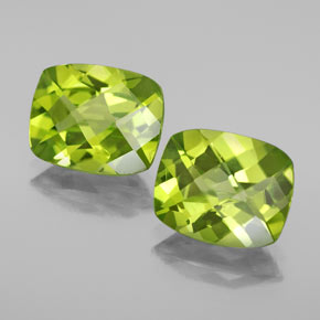 5.73 ct Green Peridot Stone, Natural Peridot in Cushion Checkerboard Shape for Sale