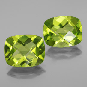 5.66 ct Green Peridot Gemstone, Peridot Gem in Cushion Checkerboard Shape for Sale.