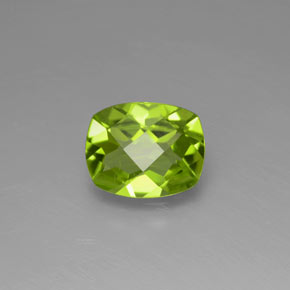 2.31 ct Green Peridot Gemstone, Peridot Gem in Cushion Checkerboard Shape for Sale.