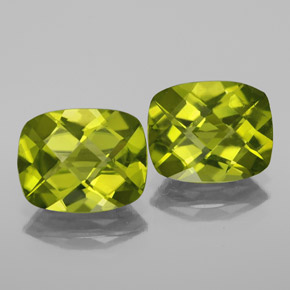 5.82 ct Green Peridot Gemstone, Peridot Gem in Cushion Checkerboard Shape for Sale.
