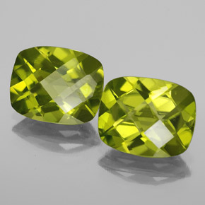 5.82 ct Green Peridot Stone, Natural Peridot in Cushion Checkerboard Shape for Sale