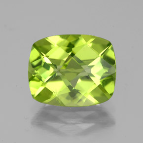 2.99 ct Green Peridot Gemstone, Peridot Gem in Cushion Checkerboard Shape for Sale.
