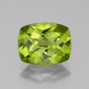 2.63 ct Green Peridot Gemstone, Peridot Gem in Cushion Checkerboard Shape for Sale.